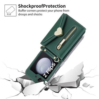 For Samsung Galaxy Z Flip5 POLA Love Buckle Multi-Card Slots Zipper Wallet Phone Case(Green)
