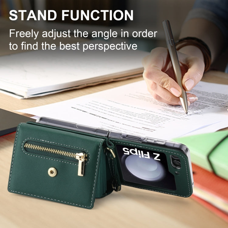 For Samsung Galaxy Z Flip5 POLA Love Buckle Multi-Card Slots Zipper Wallet Phone Case(Green)
