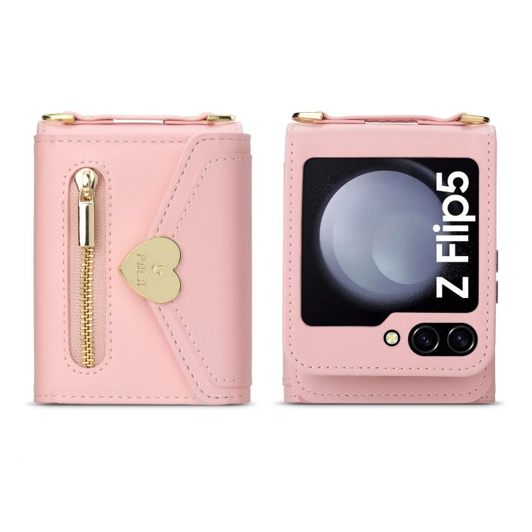 For Samsung Galaxy Z Flip5 POLA Love Buckle Multi-Card Slots Zipper Wallet Phone Case(Pink)