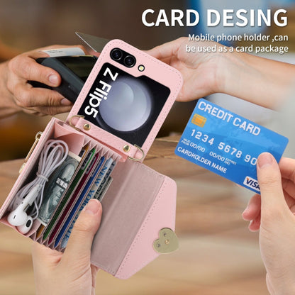 For Samsung Galaxy Z Flip5 POLA Love Buckle Multi-Card Slots Zipper Wallet Phone Case(Pink)