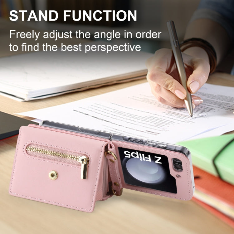 For Samsung Galaxy Z Flip5 POLA Love Buckle Multi-Card Slots Zipper Wallet Phone Case(Pink)