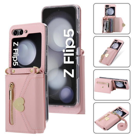 For Samsung Galaxy Z Flip5 POLA Love Buckle Multi-Card Slots Zipper Wallet Phone Case(Pink)