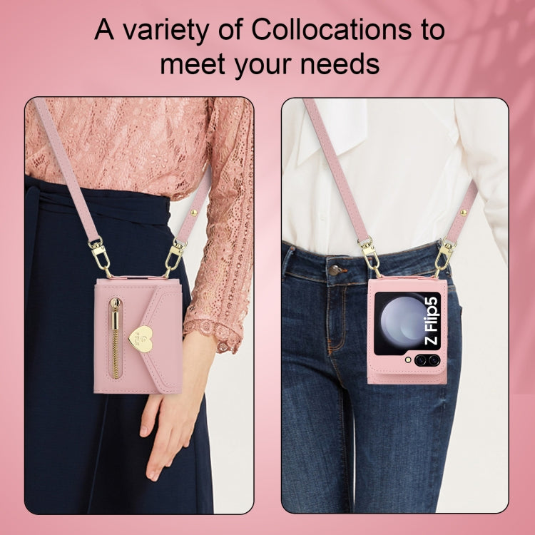 For Samsung Galaxy Z Flip5 POLA Love Buckle Multi-Card Slots Zipper Wallet Phone Case(Pink)