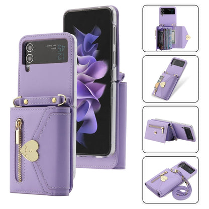Pour Samsung Galaxy Z Flip4 POLA Love Buckle Multi-Card Slots Zipper Wallet Étui Téléphone (Violet)