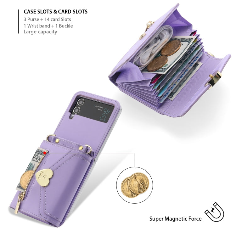 Pour Samsung Galaxy Z Flip4 POLA Love Buckle Multi-Card Slots Zipper Wallet Étui Téléphone (Violet)