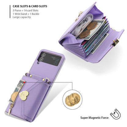 Pour Samsung Galaxy Z Flip4 POLA Love Buckle Multi-Card Slots Zipper Wallet Étui Téléphone (Violet)