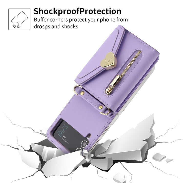 Pour Samsung Galaxy Z Flip4 POLA Love Buckle Multi-Card Slots Zipper Wallet Étui Téléphone (Violet)
