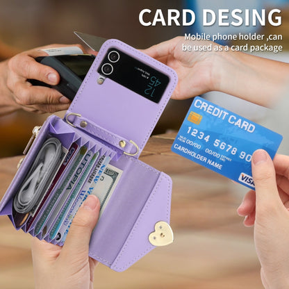 Pour Samsung Galaxy Z Flip4 POLA Love Buckle Multi-Card Slots Zipper Wallet Étui Téléphone (Violet)