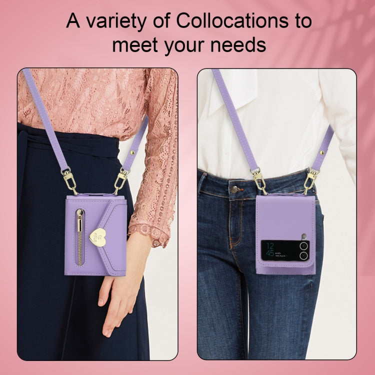 Pour Samsung Galaxy Z Flip4 POLA Love Buckle Multi-Card Slots Zipper Wallet Étui Téléphone (Violet)