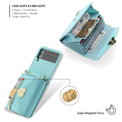Pour Samsung Galaxy Z Flip4 Étui portefeuille à glissière avec boucle d'amour POLA et plusieurs fentes pour cartes (bleu)
