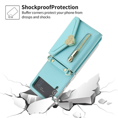 Pour Samsung Galaxy Z Flip4 Étui portefeuille à glissière avec boucle d'amour POLA et plusieurs fentes pour cartes (bleu)