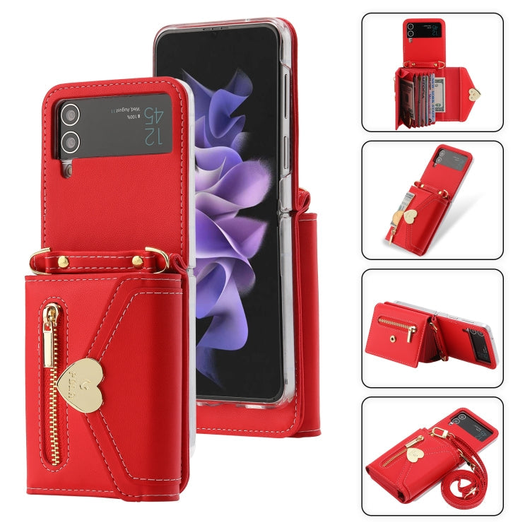 For Samsung Galaxy Z Flip4 POLA Love Buckle Multi-Card Slots Zipper Wallet Phone Case(Red)