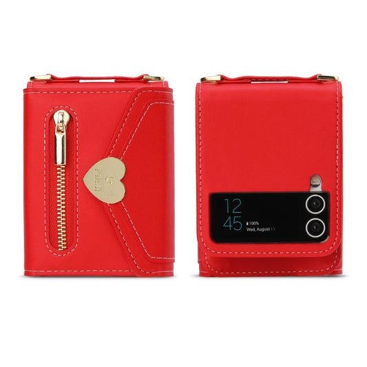 For Samsung Galaxy Z Flip4 POLA Love Buckle Multi-Card Slots Zipper Wallet Phone Case(Red)