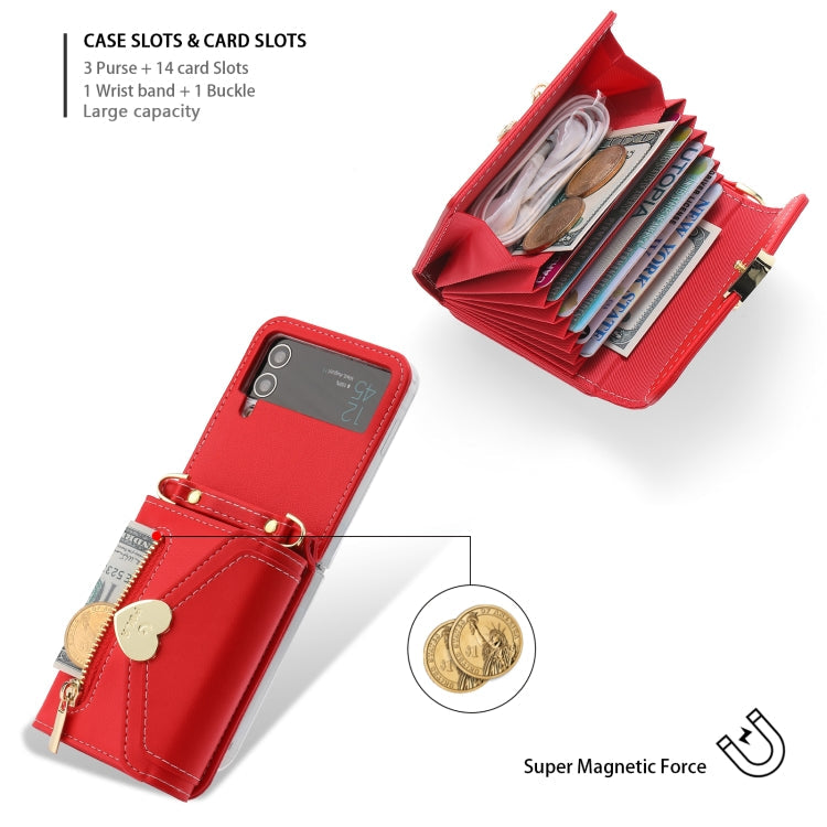 For Samsung Galaxy Z Flip4 POLA Love Buckle Multi-Card Slots Zipper Wallet Phone Case(Red)