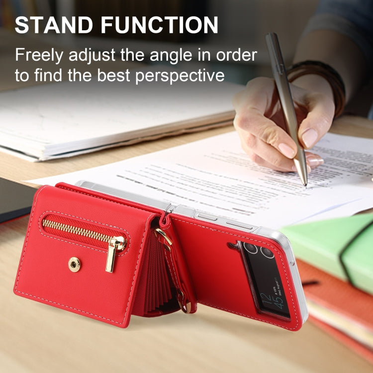For Samsung Galaxy Z Flip4 POLA Love Buckle Multi-Card Slots Zipper Wallet Phone Case(Red)