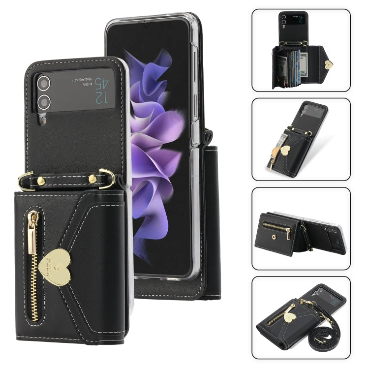Pour Samsung Galaxy Z Flip4 POLA Love Buckle Multi-Card Slots Zipper Wallet Étui Téléphone (Noir)
