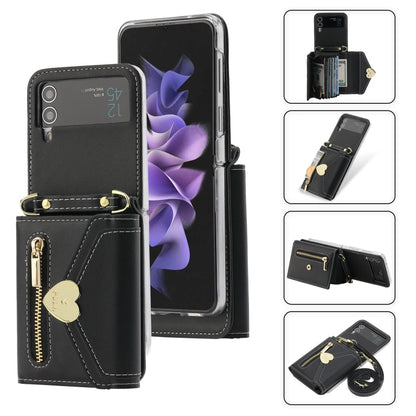 Pour Samsung Galaxy Z Flip4 POLA Love Buckle Multi-Card Slots Zipper Wallet Étui Téléphone (Noir)