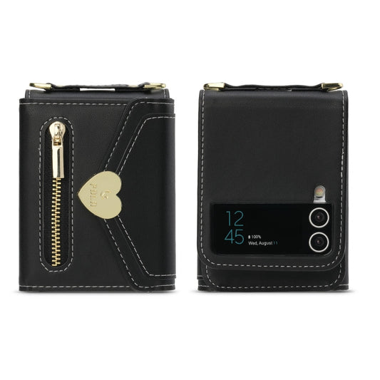 For Samsung Galaxy Z Flip4 POLA Love Buckle Multi-Card Slots Zipper Wallet Phone Case(Black)