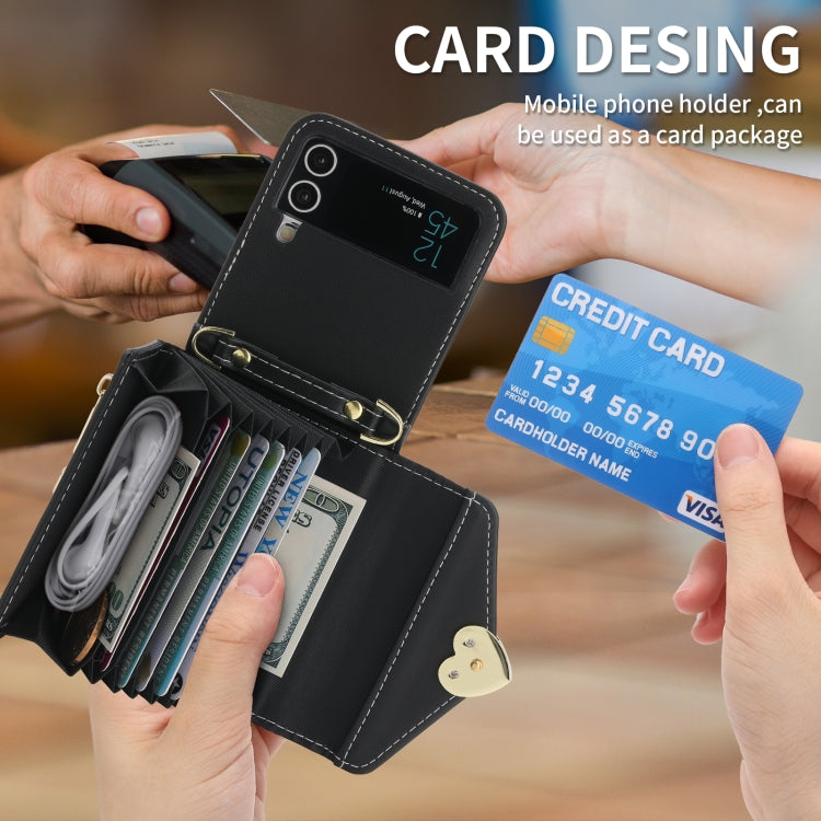 Pour Samsung Galaxy Z Flip4 POLA Love Buckle Multi-Card Slots Zipper Wallet Étui Téléphone (Noir)