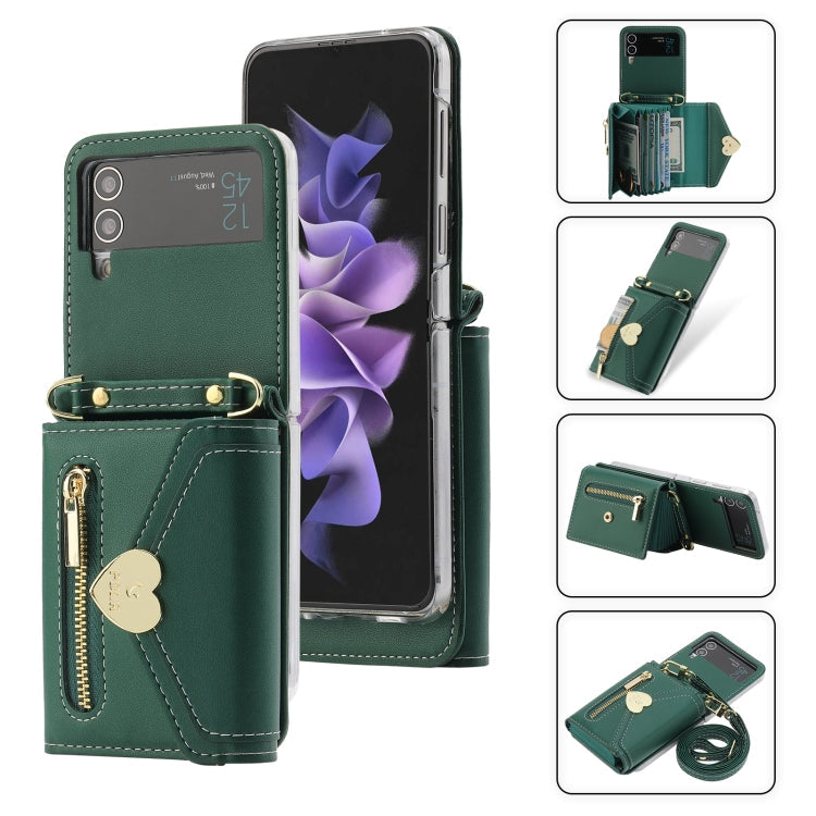 For Samsung Galaxy Z Flip4 POLA Love Buckle Multi-Card Slots Zipper Wallet Phone Case(Green)
