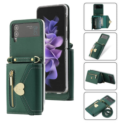 For Samsung Galaxy Z Flip4 POLA Love Buckle Multi-Card Slots Zipper Wallet Phone Case(Green)