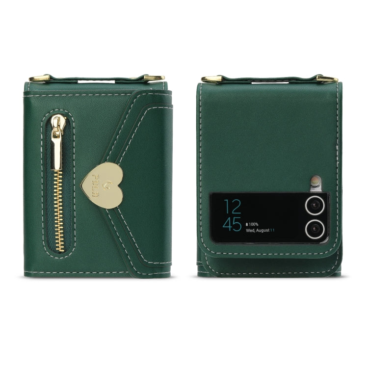 For Samsung Galaxy Z Flip4 POLA Love Buckle Multi-Card Slots Zipper Wallet Phone Case(Green)