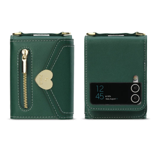 For Samsung Galaxy Z Flip4 POLA Love Buckle Multi-Card Slots Zipper Wallet Phone Case(Green)