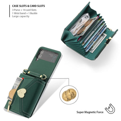 For Samsung Galaxy Z Flip4 POLA Love Buckle Multi-Card Slots Zipper Wallet Phone Case(Green)