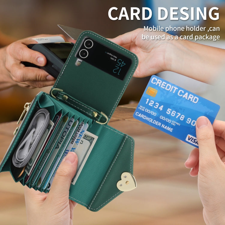 For Samsung Galaxy Z Flip4 POLA Love Buckle Multi-Card Slots Zipper Wallet Phone Case(Green)