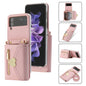 Pour étui de téléphone portefeuille à fermeture éclair multi-cartes avec boucle d'amour POLA Samsung Galaxy Z Flip4 (rose)