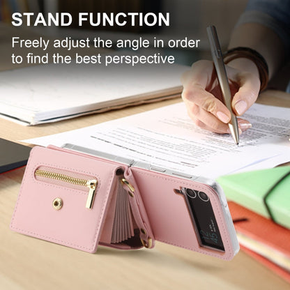Pour étui de téléphone portefeuille à fermeture éclair multi-cartes avec boucle d'amour POLA Samsung Galaxy Z Flip4 (rose)