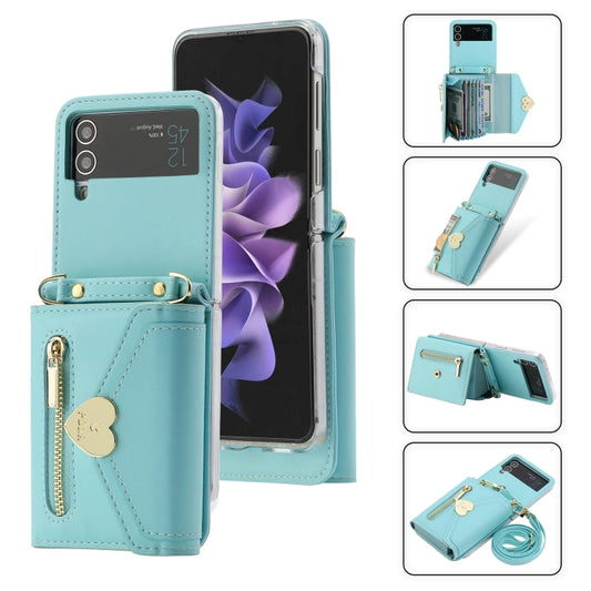 For Samsung Galaxy Z Flip3 5G POLA Love Buckle Multi-Card Slots Zipper Wallet Phone Case(Blue)
