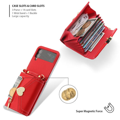 For Samsung Galaxy Z Flip3 5G POLA Love Buckle Multi-Card Slots Zipper Wallet Phone Case(Red)