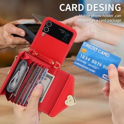 For Samsung Galaxy Z Flip3 5G POLA Love Buckle Multi-Card Slots Zipper Wallet Phone Case(Red)