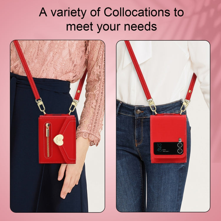 For Samsung Galaxy Z Flip3 5G POLA Love Buckle Multi-Card Slots Zipper Wallet Phone Case(Red)