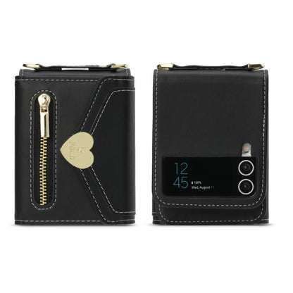 For Samsung Galaxy Z Flip3 5G POLA Love Buckle Multi-Card Slots Zipper Wallet Phone Case(Black)