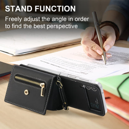 For Samsung Galaxy Z Flip3 5G POLA Love Buckle Multi-Card Slots Zipper Wallet Phone Case(Black)