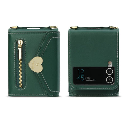 Pour Samsung Galaxy Z Flip3 5G POLA Love Buckle Étui Portefeuille Zippé Multi-Cartes (Vert)