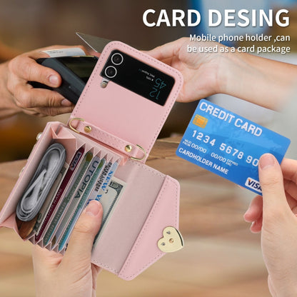 Pour étui portefeuille à glissière avec plusieurs fentes pour cartes et boucle d'amour POLA pour Samsung Galaxy Z Flip3 5G (Rose)