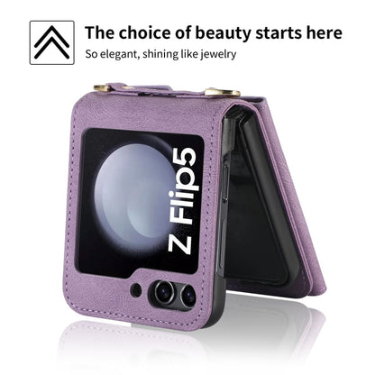 Pour Samsung Galaxy Z Flip5, étui portefeuille avec fermeture éclair et fentes multiples pour cartes, toucher peau de Pola (Violet)