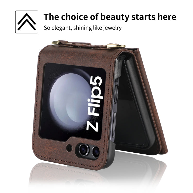 Pour Samsung Galaxy Z Flip5, étui portefeuille avec fermeture éclair et fentes multiples pour cartes, toucher peau (marron)