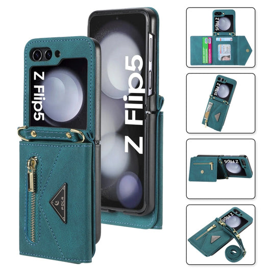 For Samsung Galaxy Z Flip5 POLA Skin Feel Multi-Card Slots Zipper Wallet Phone Case(Green)