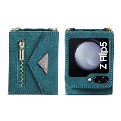 For Samsung Galaxy Z Flip5 POLA Skin Feel Multi-Card Slots Zipper Wallet Phone Case(Green)