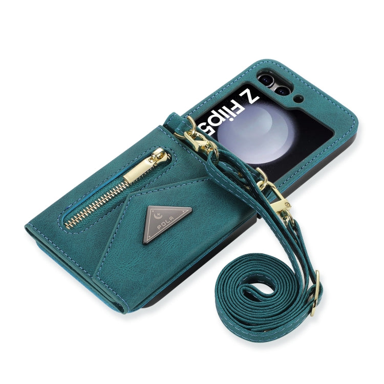 For Samsung Galaxy Z Flip5 POLA Skin Feel Multi-Card Slots Zipper Wallet Phone Case(Green)