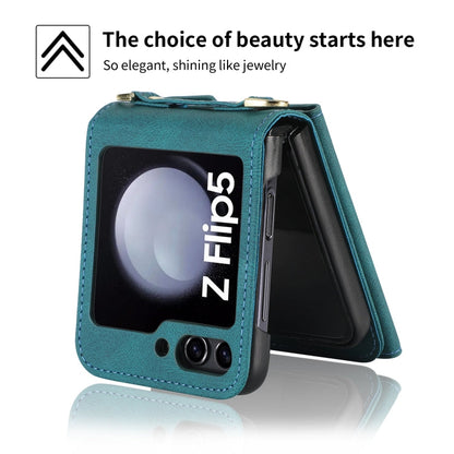 For Samsung Galaxy Z Flip5 POLA Skin Feel Multi-Card Slots Zipper Wallet Phone Case(Green)
