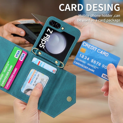For Samsung Galaxy Z Flip5 POLA Skin Feel Multi-Card Slots Zipper Wallet Phone Case(Green)