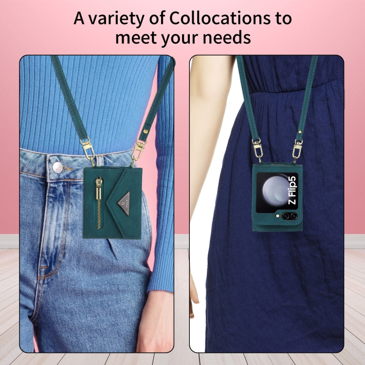 For Samsung Galaxy Z Flip5 POLA Skin Feel Multi-Card Slots Zipper Wallet Phone Case(Green)