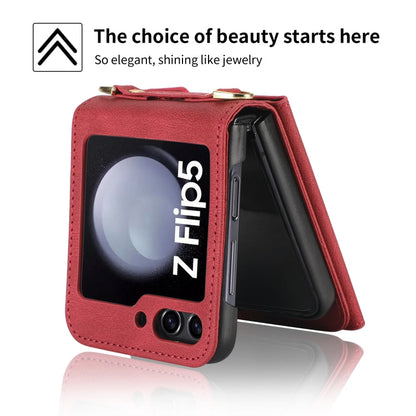 Pour Samsung Galaxy Z Flip5, étui portefeuille avec fermeture éclair et fentes pour cartes multiples, toucher agréable (rouge)