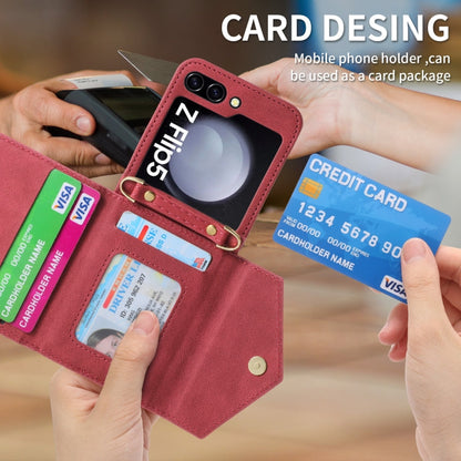 Pour Samsung Galaxy Z Flip5, étui portefeuille avec fermeture éclair et fentes pour cartes multiples, toucher agréable (rouge)
