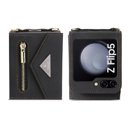 For Samsung Galaxy Z Flip5 POLA Skin Feel Multi-Card Slots Zipper Wallet Phone Case(Black)